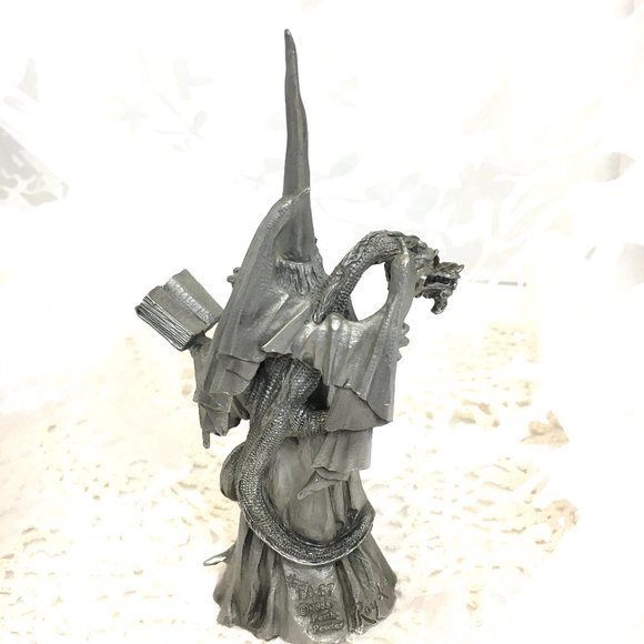 PERTH Pewter Wizard w/ Dragon – Book & Crystal Ball Figurine Vintage - Picture 9 of 15